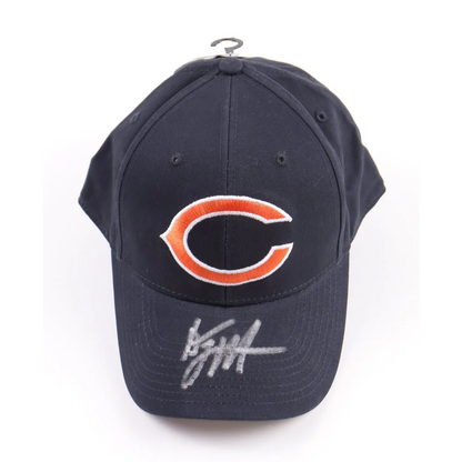 Dark blue Chicago Bears cap with orange C logo and white autograph on brim