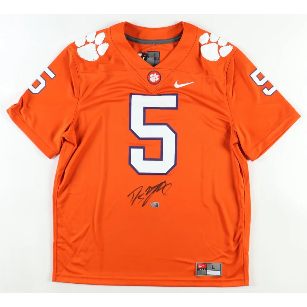 Orange Clemson Tigers Nike jersey with number 5 and signature, Fanatics hologram included