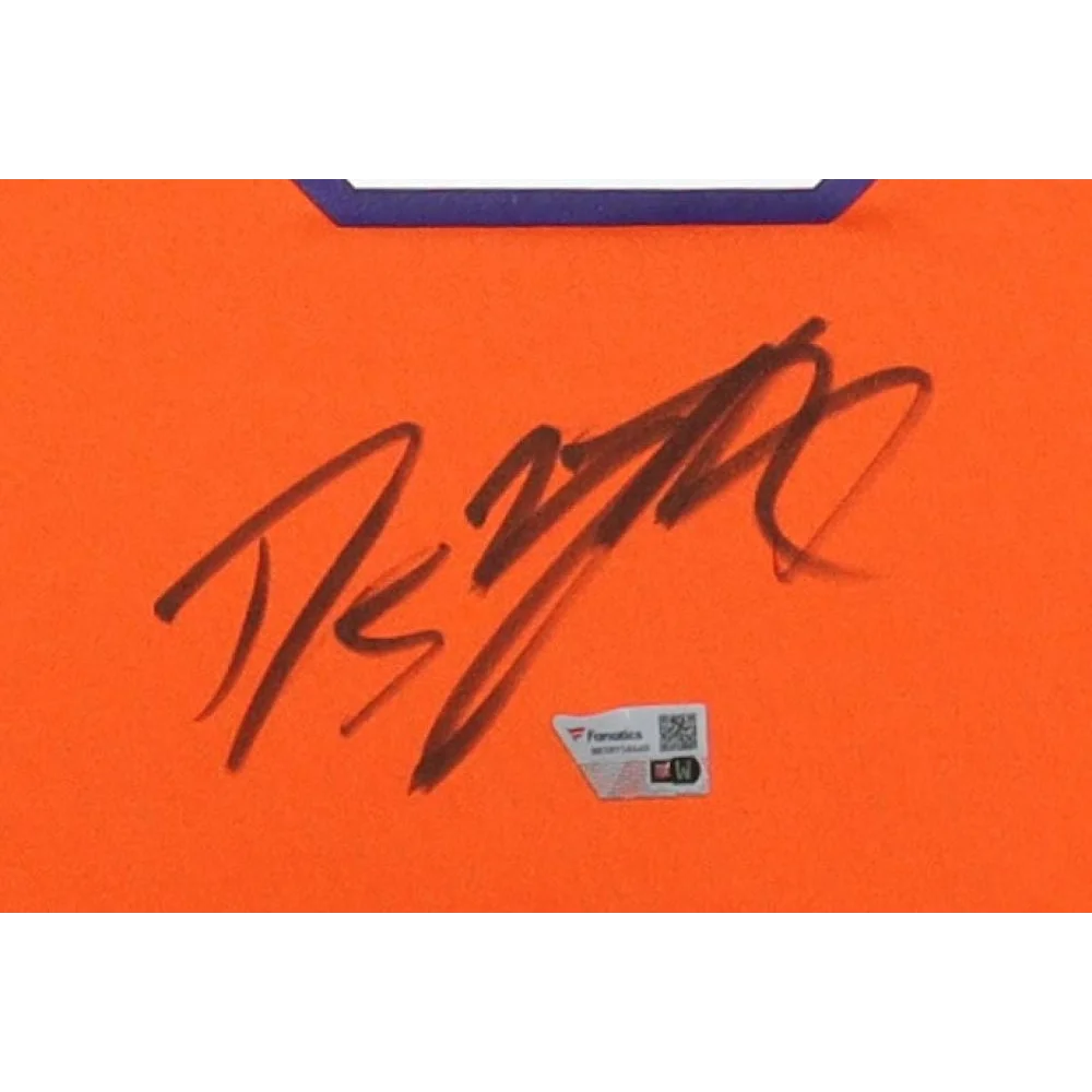 Autographed orange Nike jersey with Fanatics hologram and authentication sticker