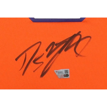Autographed orange Nike jersey with Fanatics hologram and authentication sticker