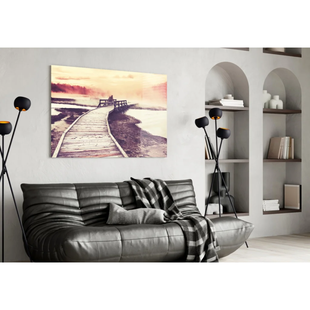 Misty Boardwalk Sunset Canvas Wall Art Print | Contemporary Home Wall Art | vintageantiquesgifts.com