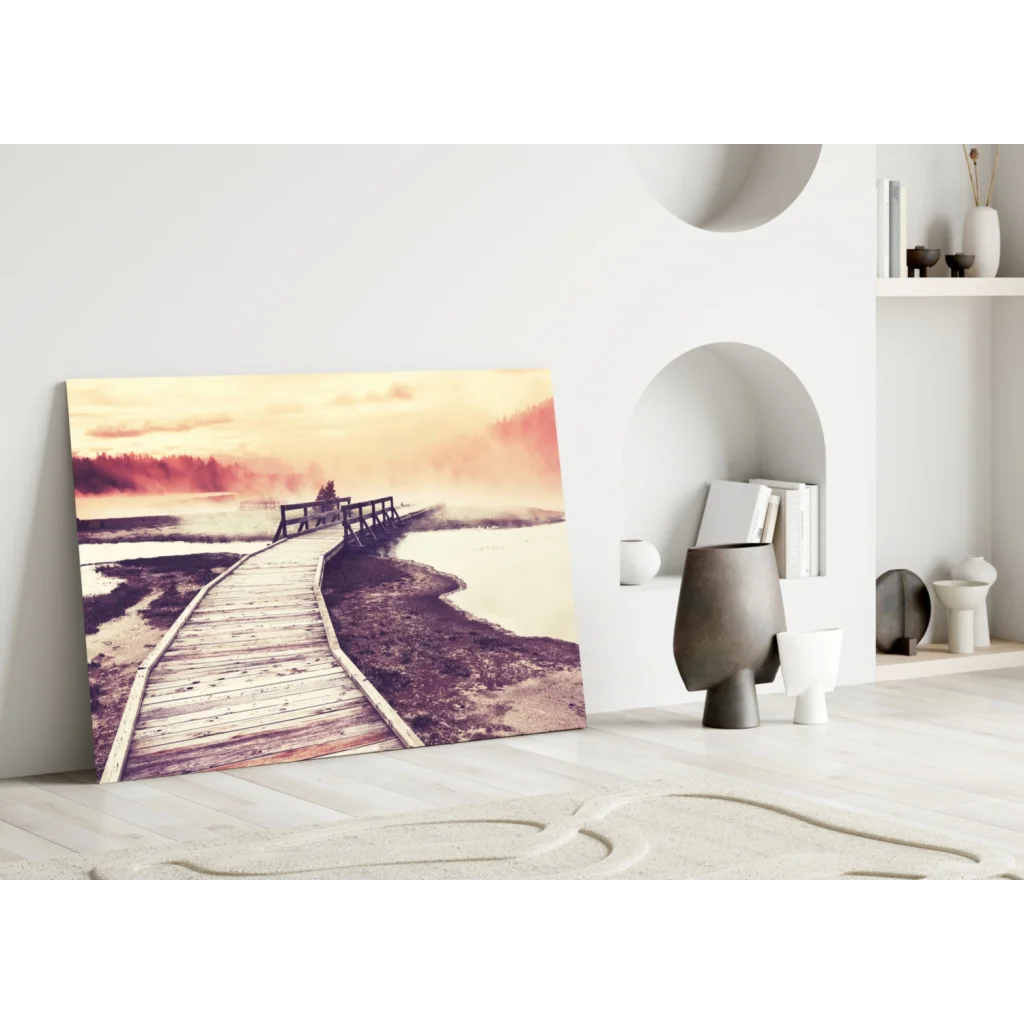 Misty Boardwalk Sunset Canvas Wall Art Print | Modern Wall Art Decor | vintageantiquesgifts.com