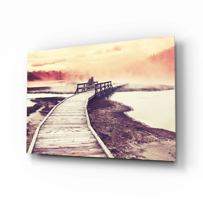 Misty Boardwalk Sunset Canvas Wall Art Print | Insigneart USA | vintageantiquesgifts.com