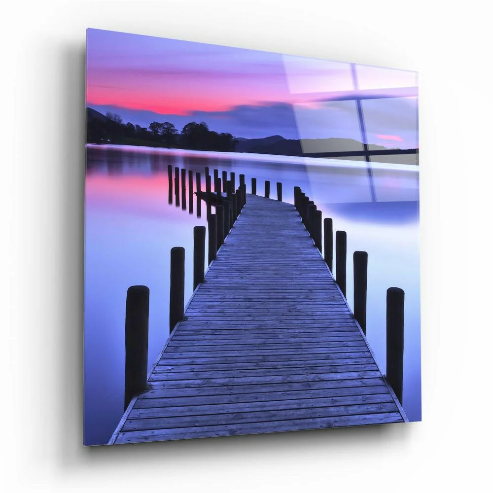 Serene twilight pier glass wall art print on acrylic