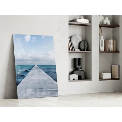 Stunning ocean pier glass wall art canvas print with serene view