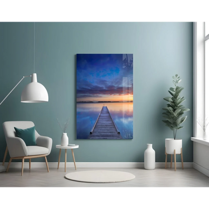Stunning sunset pier glass wall art on rectangular canvas print