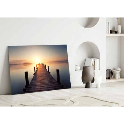 Stunning sunrise pier glass wall art print on canvas
