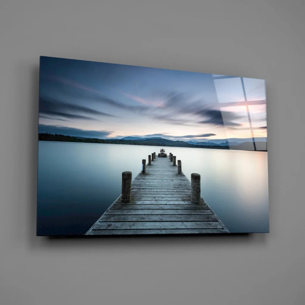 Sleek twilight pier glass wall art print on acrylic