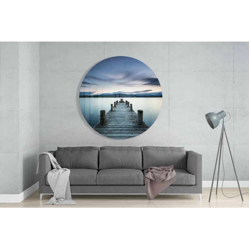 Twilight Dock Tempered Glass Art for Your Walls | Glass Wall Art Print | vintageantiquesgifts.com