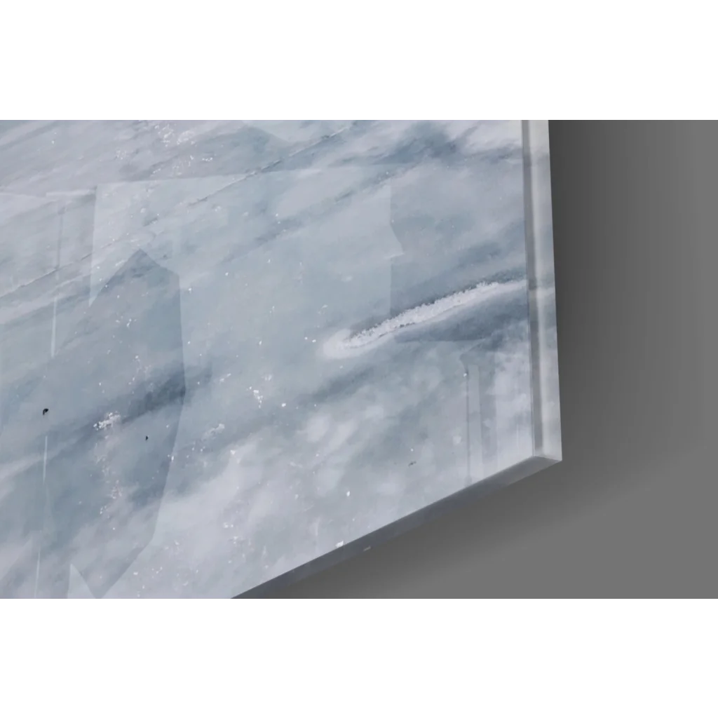 Stunning Ocean Pier glass wall art with blue marble pattern