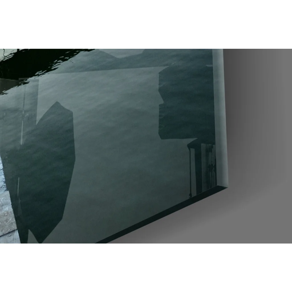 Sleek dark reflective glass wall art panel from Sunset Pier print