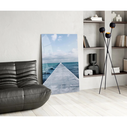 Stunning ocean pier glass wall art canvas print of wooden pier into sea