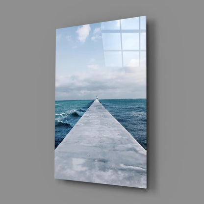 Sleek glass wall art of serene ocean pier canvas print