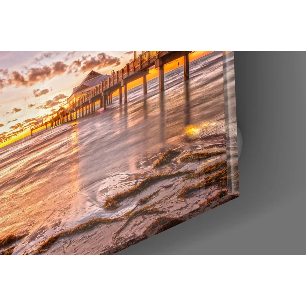 Stunning Sunset Pier Tempered Glass Art Print | Glass Wall Art Print | vintageantiquesgifts.com