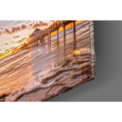 Stunning Sunset Pier Tempered Glass Art Print | Glass Wall Art Print | vintageantiquesgifts.com