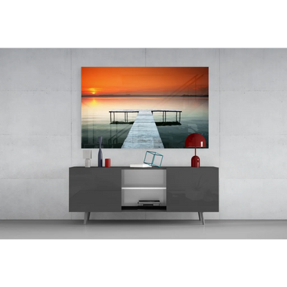 Serene sunset pier canvas wall art print for home decor