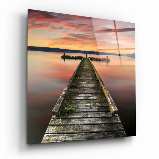 Sunset Dock Glass Wall Art Print on Acrylic | Insigneart USA | vintageantiquesgifts.com