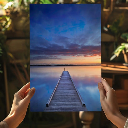 Serene twilight pier on Insigne aluminum print