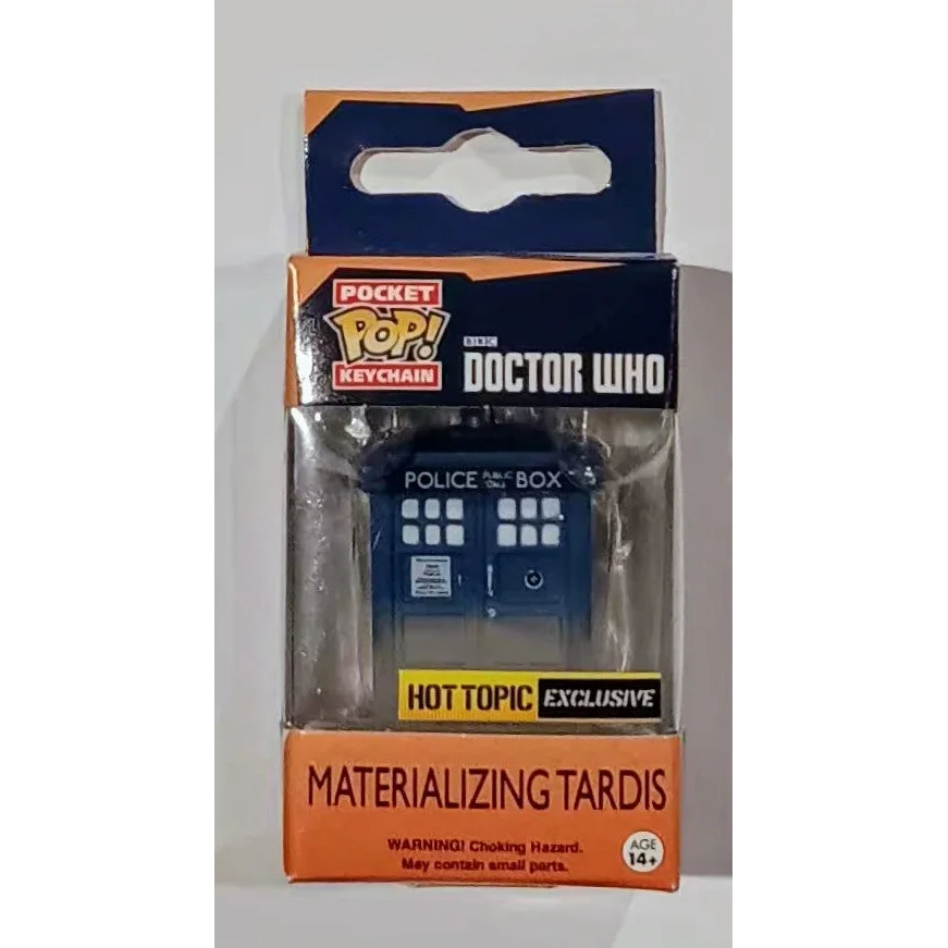 Doctor Who Materializing Tardis Pocket Pop keychain with blue police box design