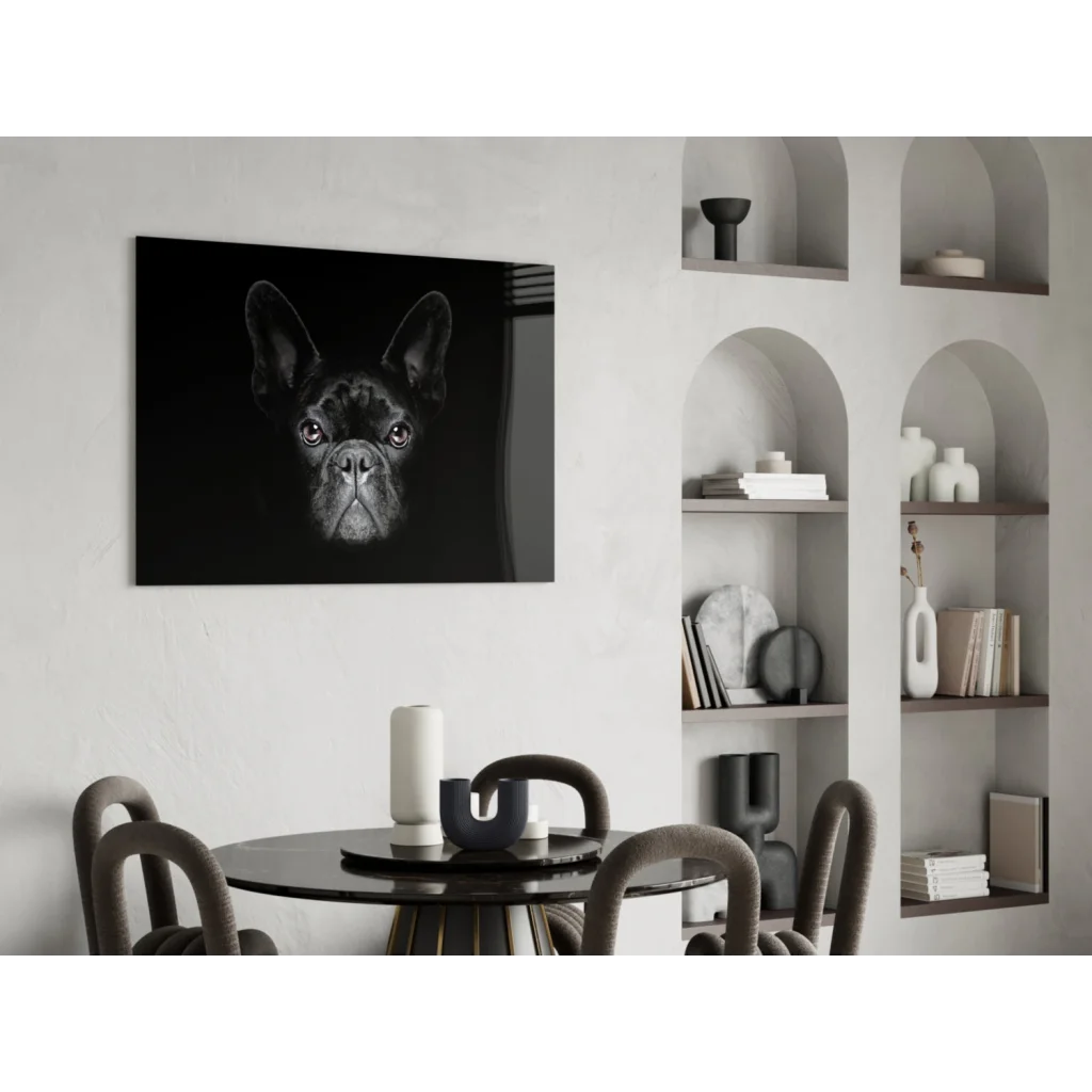 Black-and-white French bulldog canvas wall art portrait