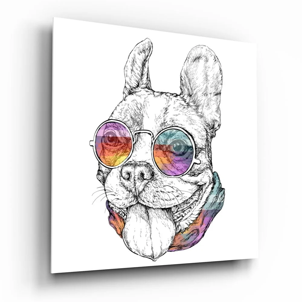 Vibrant French Bulldog Glass Art with Rainbow Sunglasses | Insigneart USA | vintageantiquesgifts.com