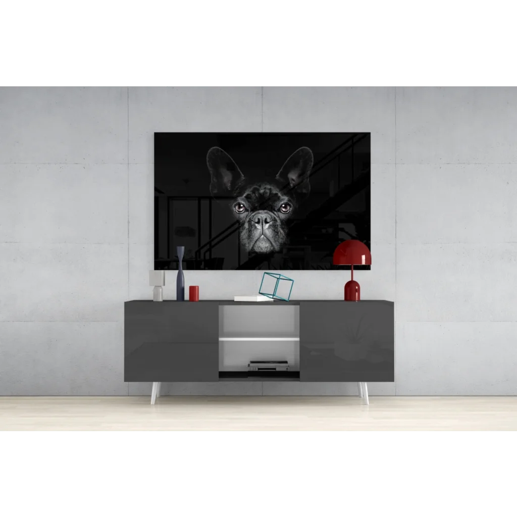Black and white French bulldog canvas wall art on sleek mount
