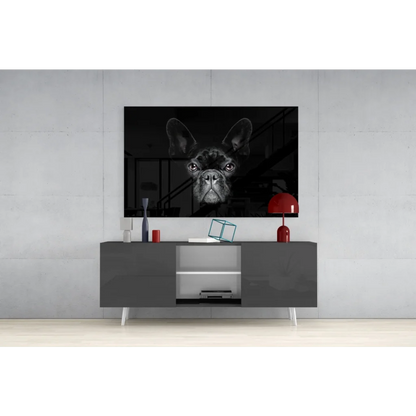 Black and white French bulldog canvas wall art on sleek mount
