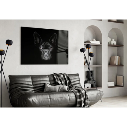 Black-and-white French bulldog canvas wall art on wall