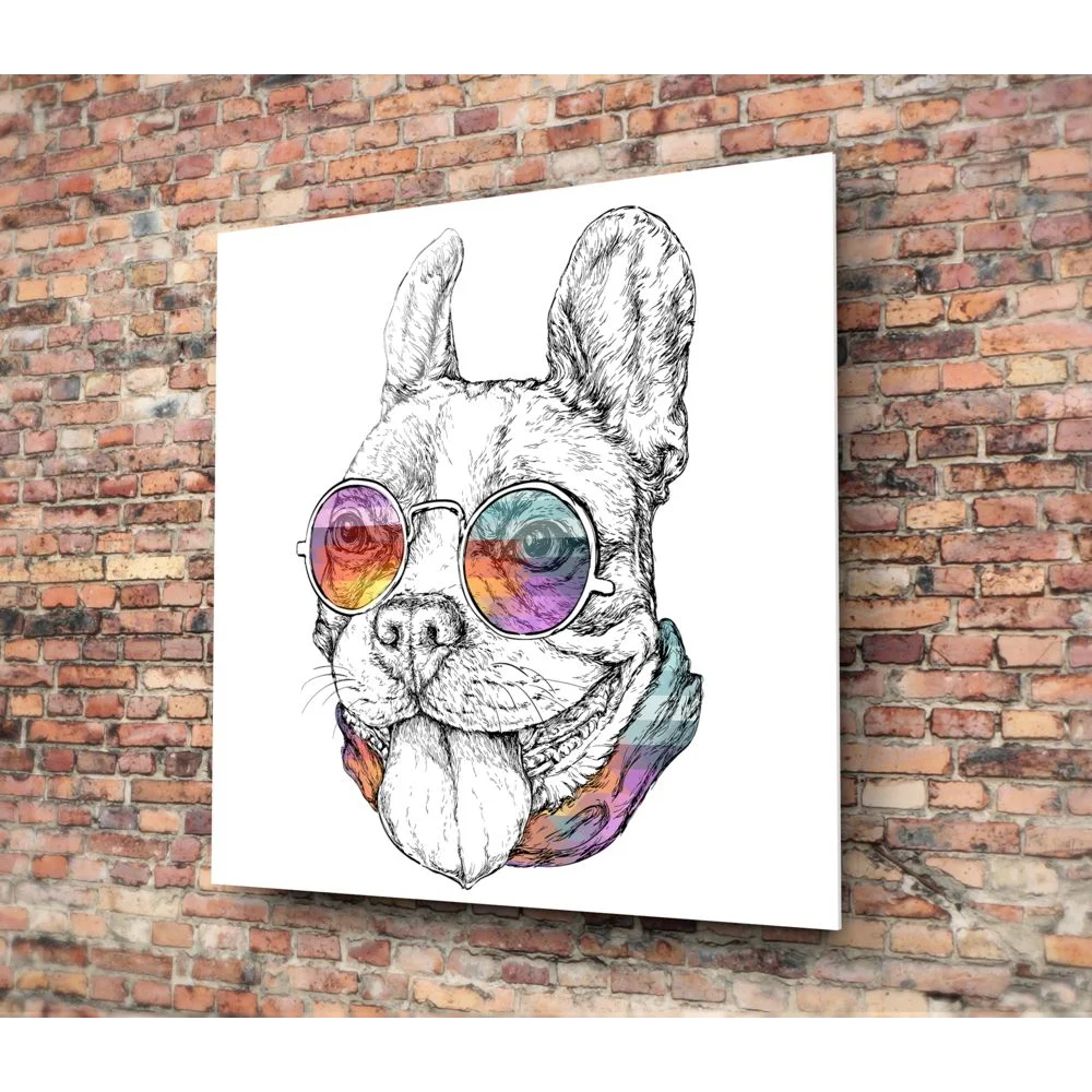 Vibrant French Bulldog Glass Art with Rainbow Sunglasses | Modern Wall Art Decor | vintageantiquesgifts.com