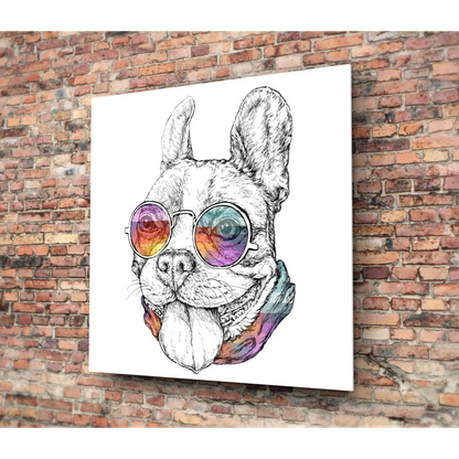 Vibrant French Bulldog Glass Art with Rainbow Sunglasses | Modern Wall Art Decor | vintageantiquesgifts.com
