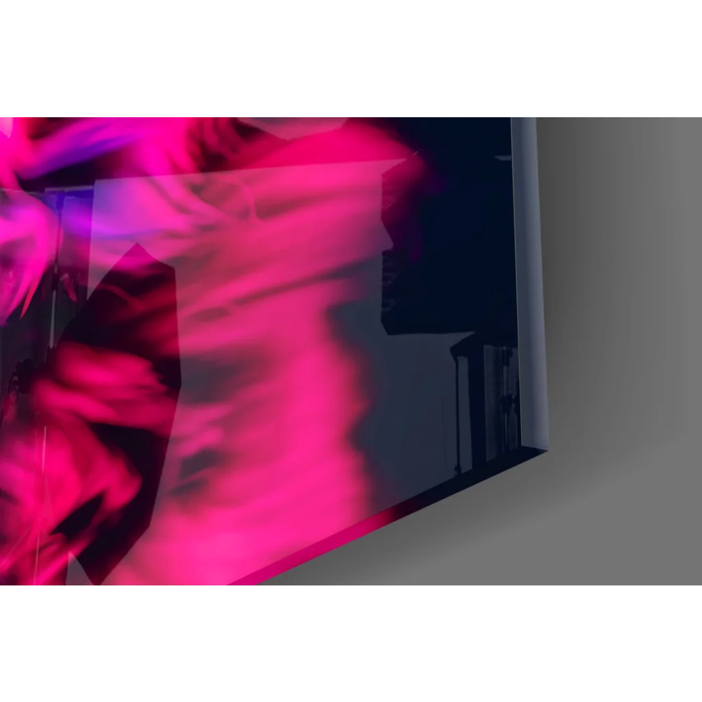 Vibrant pink purple neon dog sunglasses pop art on sleek glass wall art TV display