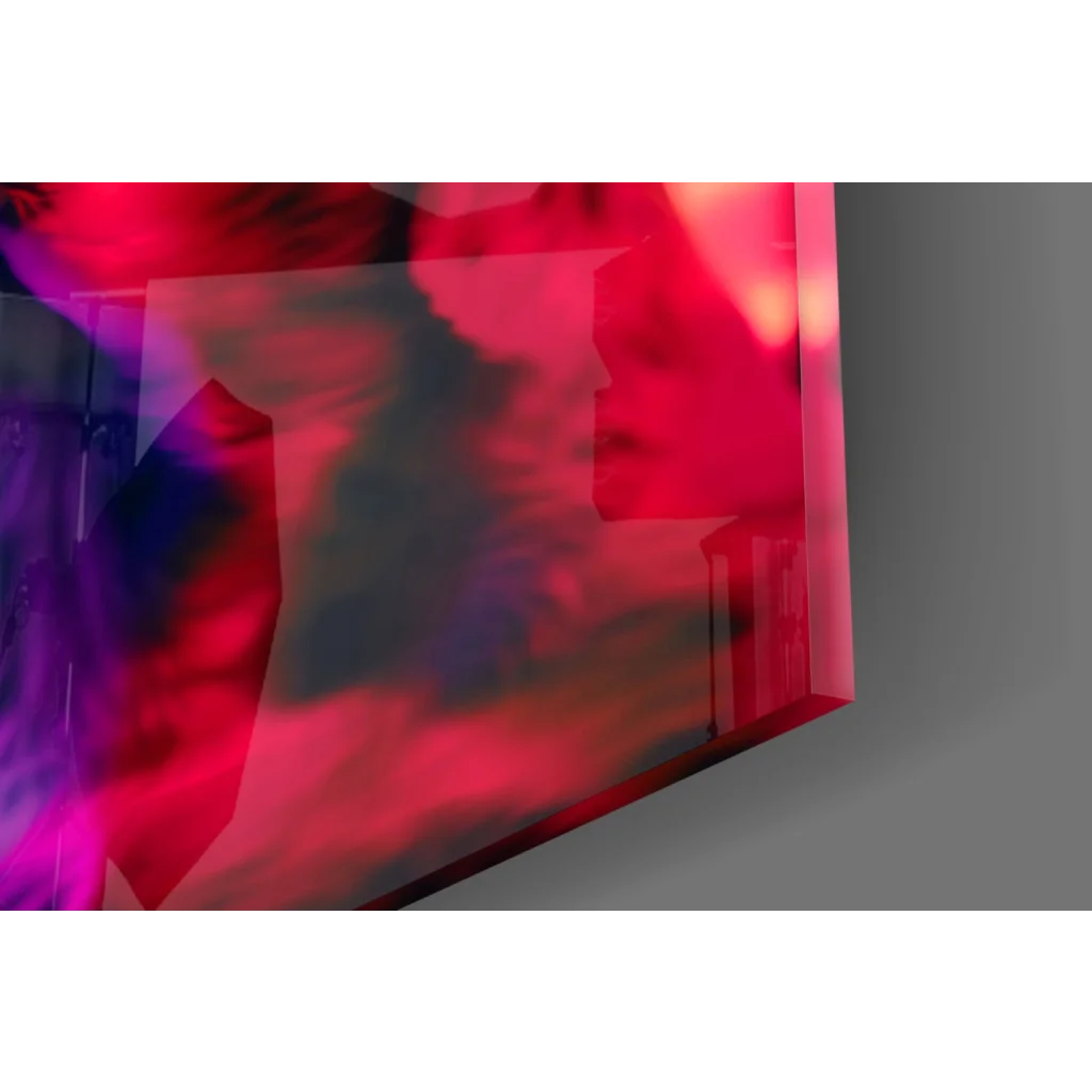 Translucent red and purple glass wall art panel for modern spaces