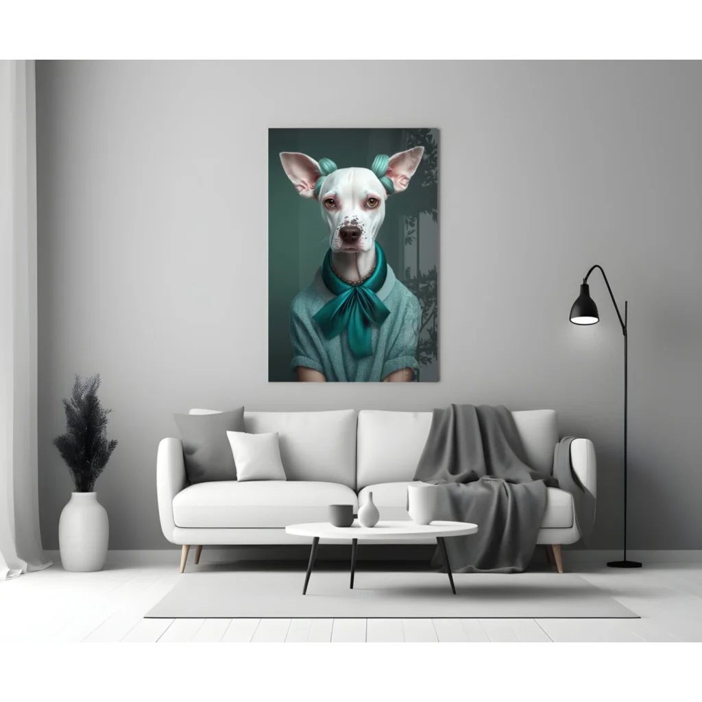 Chic Teal Pup Portrait Canvas Wall Art | Modern Wall Art Decor | vintageantiquesgifts.com