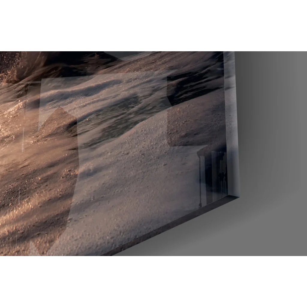 Sleek TV displaying Sunset Dolphin Leap glass wall art print