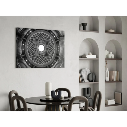 Black-and-white domed interior wall art print on glass wall