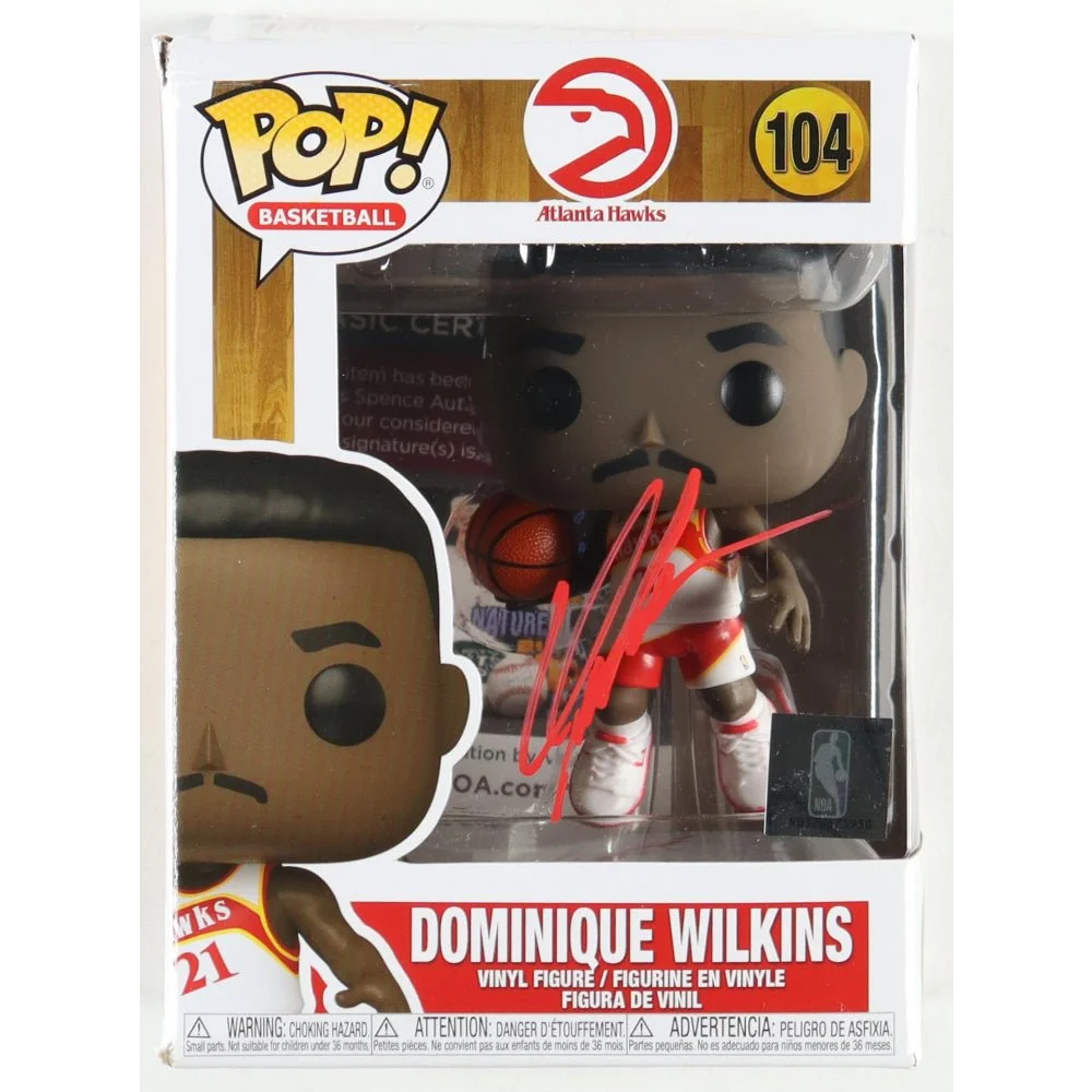 Dominique Wilkins signed Hawks Funko Pop vinyl figure with red autograph and JSA auth