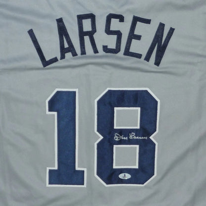 Don Larsen autographed Yankees gray jersey number 18 with blue lettering