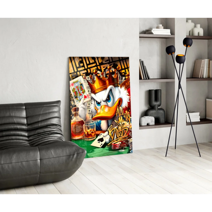 Donald Duck casino poker wall art with crown, cards, whiskey glass