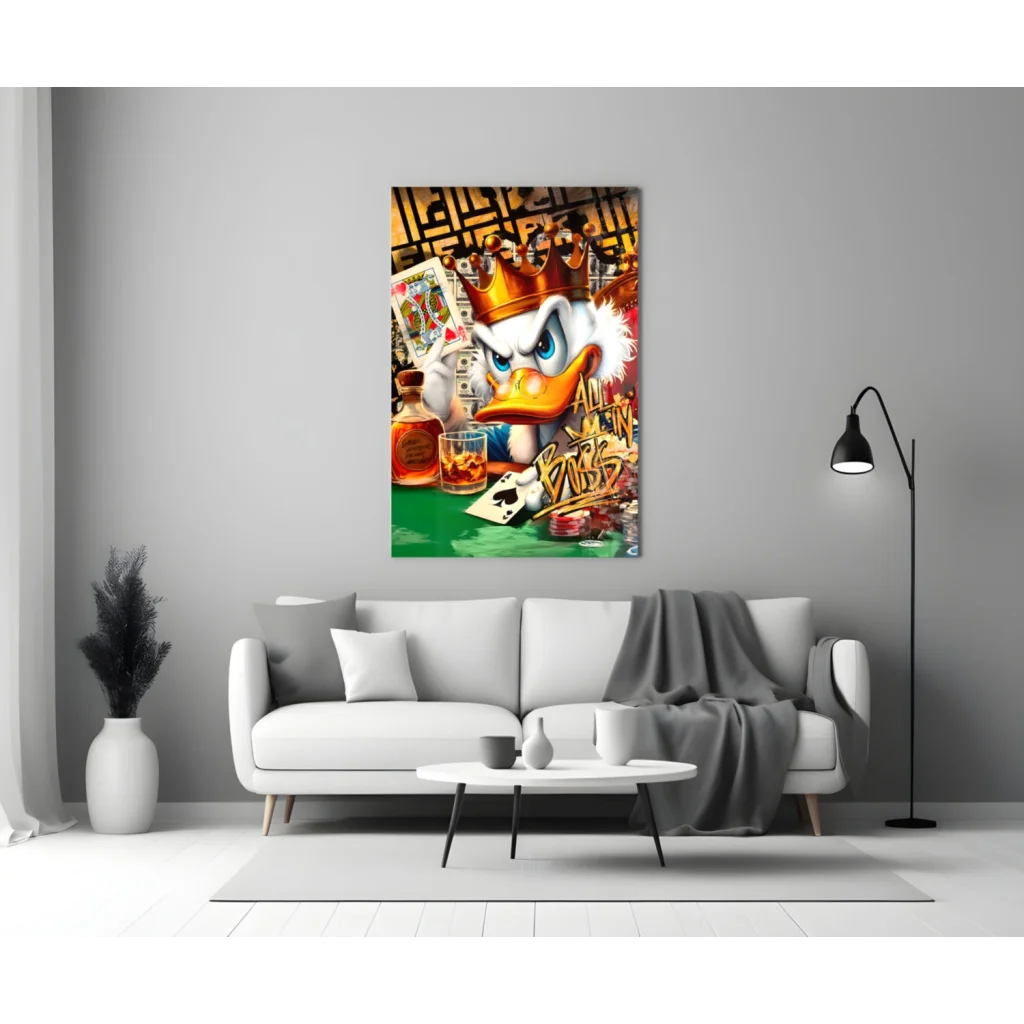 Vibrant Donald Duck casino poker wall art canvas with crown and chips