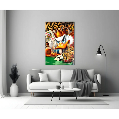 Vibrant Donald Duck casino poker wall art canvas with crown and chips