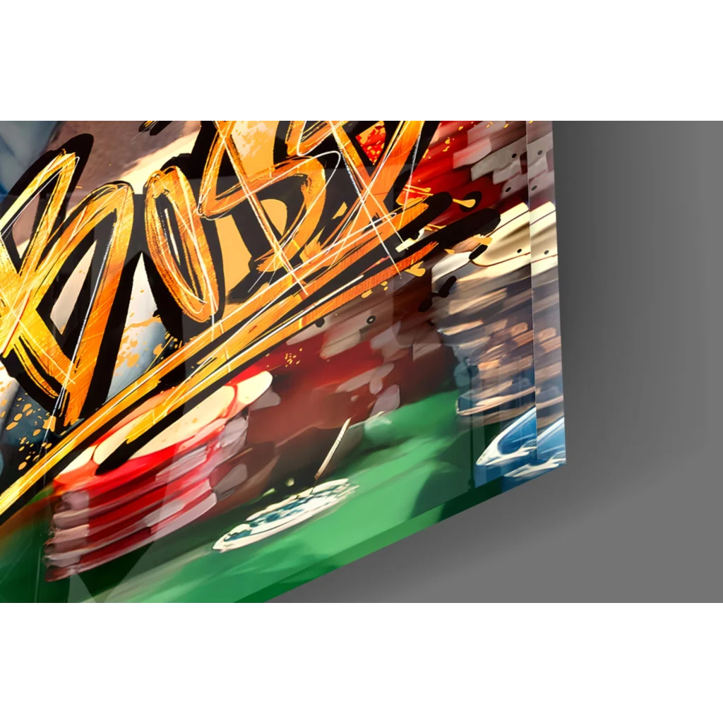 Donald Duck casino poker wall art with gold red graffiti crown chips