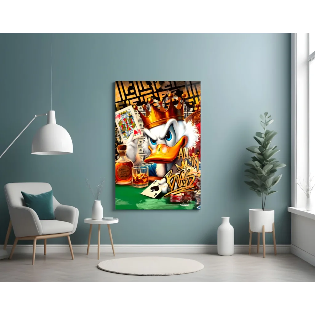 Donald Duck casino poker canvas wall art with crown and chips