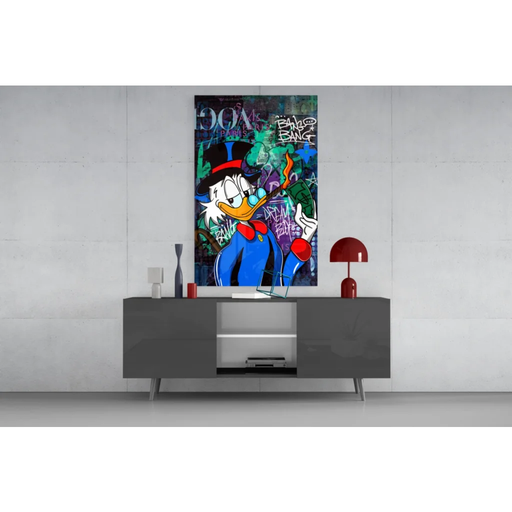 Vibrant Donald Duck graffiti wall art print on canvas