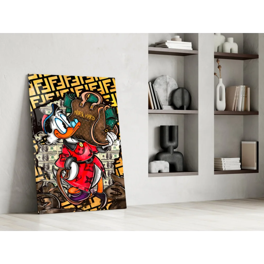 Donald Duck Fendi canvas wall art print with gold accents