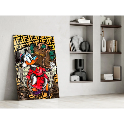 Donald Duck Fendi canvas wall art print with gold accents
