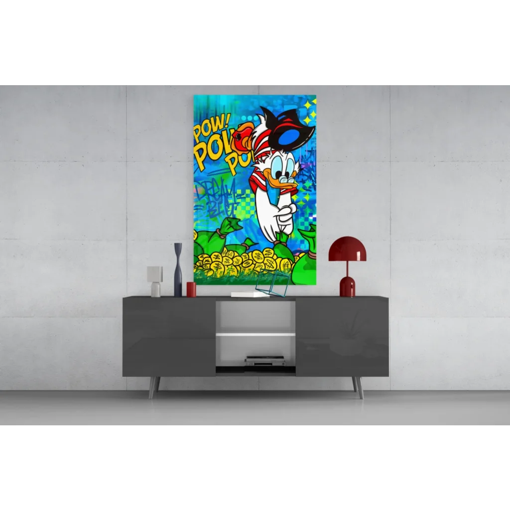 Donald Duck pop art canvas wall art with coins and money bags