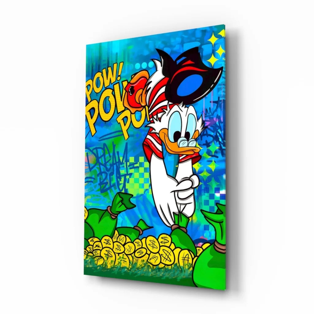 Donald Duck Pop Art Canvas Wall Art with Coins and Money Bags | Insigneart USA | vintageantiquesgifts.com