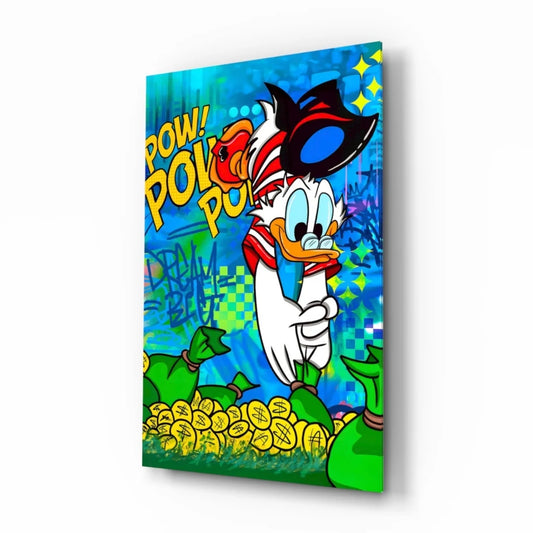 Donald Duck pop art wall art canvas with coins and money bags