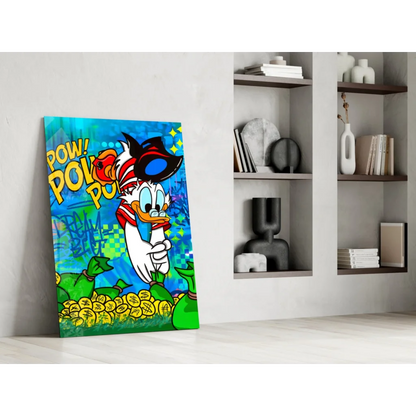 Donald Duck pop art wall art canvas with money bags and coins