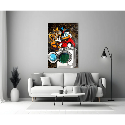Donald Duck washing machine glass wall art print